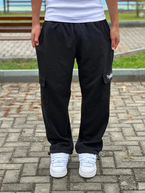 Calça Cargo de Moletom Bordado Trip Side Preto